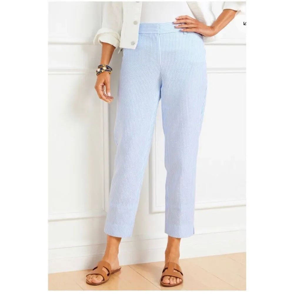 Talbots NWT/Read 100% Cotton Crop Pant Sky Blue- White Nautical Summer Stripes